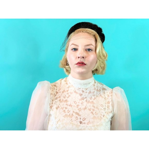 Vintage 1950s Fur Hat Brown Circle Veiled Cap - Picture 8 of 10